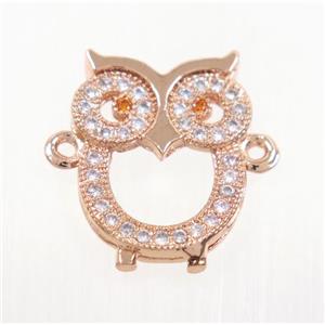 copper owl connector pave zircon, rose gold, approx 13x18mm [FDZN2834]