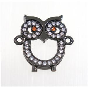 copper owl connector pave zircon, black plated, approx 13x18mm [FDZN2836]