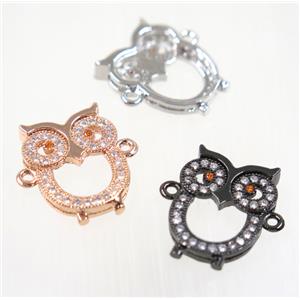 copper owl connector pave zircon, mix color, approx 13x18mm [FDZN2837]