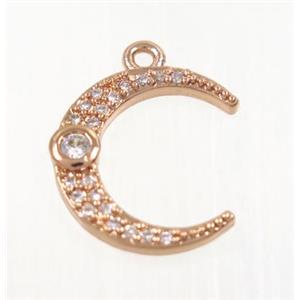 copper crescent moon pendant pave zircon, rose gold, approx 14mm dia [FDZN2839]