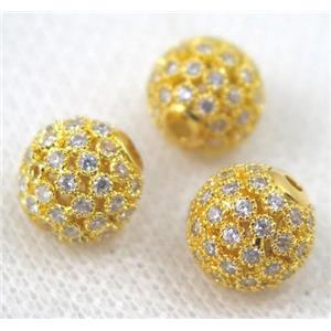 copper bead paved zircon, round, gold plated, approx 8mm dia [FDZN284-8MM]