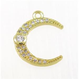 copper crescent moon pendant pave zircon, gold plated, approx 14mm dia [FDZN2841]