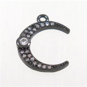 copper crescent moon pendant pave zircon, black plated, approx 14mm dia [FDZN2842]