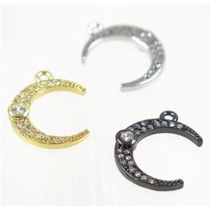 copper crescent moon pendant pave rhinestone, mix color, approx 14mm dia [FDZN2843]