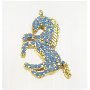 copper seahorse pendant pave zircon, gold plated, turq, approx 12-20mm [FDZN2844]