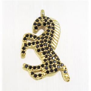 copper seahorse pendant pave black zircon, gold plated, approx 12-20mm [FDZN2845]