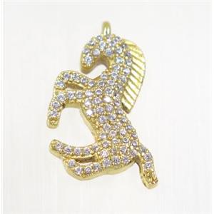 copper seahorse pendant pave zircon, gold plated, approx 12-20mm [FDZN2846]