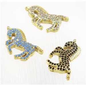copper seahorse pendant pave zircon, gold plated, mix, approx 12-20mm [FDZN2847]