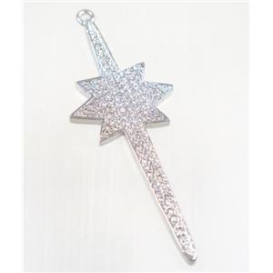 copper northStar pendant pave zircon, platinum plated, approx 18-48mm [FDZN2849]