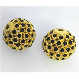 copper bead paved zircon, round, gold plated, approx 8mm dia [FDZN285-8MM]