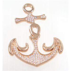 copper anchor pendant pave zircon, rose gold, approx 30-33mm [FDZN2856]