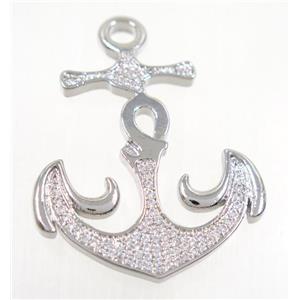 copper anchor pendant pave zircon, platinum plated, approx 30-33mm [FDZN2857]