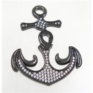 copper anchor pendant pave zircon, black plated, approx 30-33mm [FDZN2859]