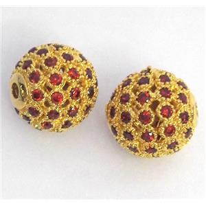 copper bead paved zircon, round, gold plated, approx 8mm dia [FDZN286-8MM]