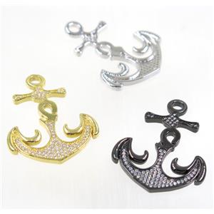 copper anchor pendant pave zircon, mix color, approx 30-33mm [FDZN2860]