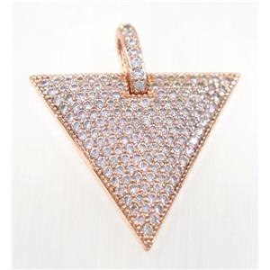 copper triangle pendant pave zircon, rose gold, approx 28mm [FDZN2861]