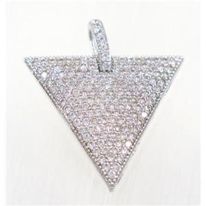 copper triangle pendant pave zircon, platinum plated, approx 28mm [FDZN2862]