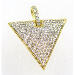 copper triangle pendant pave zircon, gold plated, approx 28mm [FDZN2863]
