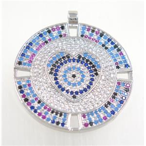 copper circle pendant pave zircon, platinum plated, approx 33mm dia [FDZN2867]