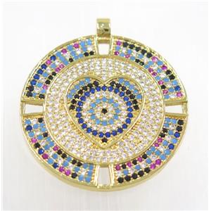 copper circle pendant pave zircon, gold plated, approx 33mm dia [FDZN2868]