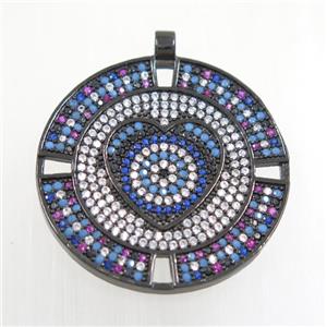 copper circle pendant pave zircon, black plated, approx 33mm dia [FDZN2869]
