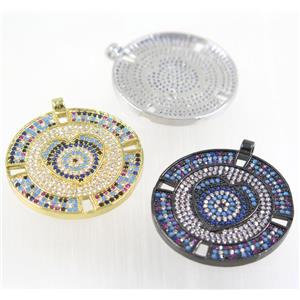 copper circle pendant pave zircon, mix color, approx 33mm dia [FDZN2870]