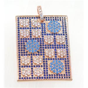 copper rectangle pendant pave zircon, rose gold, approx 25x33mm [FDZN2871]