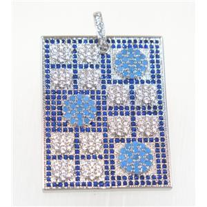 copper rectangle pendant pave zircon, platinum plated, approx 25x33mm [FDZN2872]