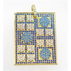 copper rectangle pendant pave zircon, gold plated, approx 25x33mm [FDZN2873]