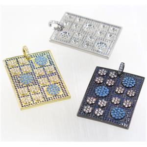 copper rectangle pendant pave zircon, mix color, approx 25x33mm [FDZN2875]