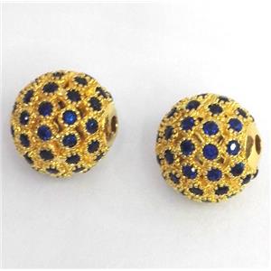 copper bead paved zircon, round, gold plated, approx 8mm dia [FDZN288-8MM]