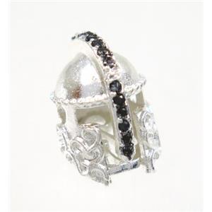 copper helm bead paved zircon, silver plated, approx 10x15mm [FDZN2880]