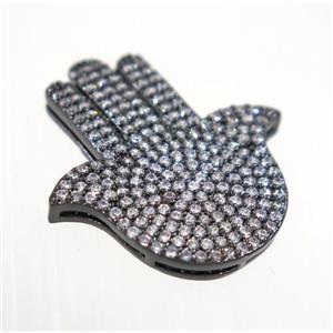 copper HamsaHand beads paved zircon, black plated, approx 21x24mm [FDZN2885]
