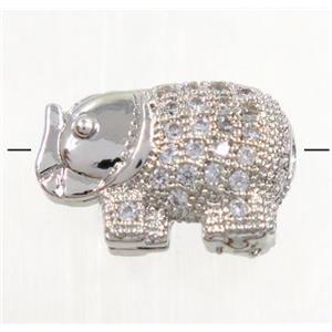 copper elephant beads paved zircon, platinum plated, approx 9x13mm [FDZN2888]