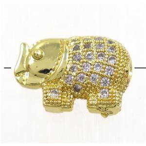 copper elephant beads paved zircon, gold plated, approx 9x13mm [FDZN2889]