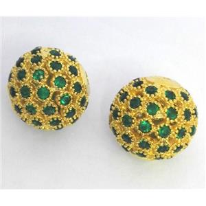 copper bead paved zircon, round, gold plated, approx 10mm dia [FDZN289-10MM]