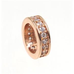 copper rondelle beads paved zircon, rose gold, approx 10mm dia [FDZN2892]