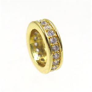 copper rondelle beads paved zircon, gold plated, approx 10mm dia [FDZN2893]