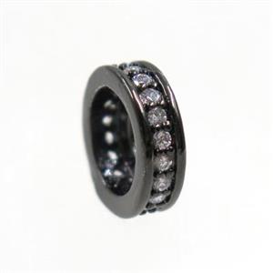 copper heishi beads paved zircon, black plated, approx 10mm dia [FDZN2894]