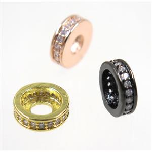 copper rondelle beads paved zircon, mix color, approx 10mm dia [FDZN2895]