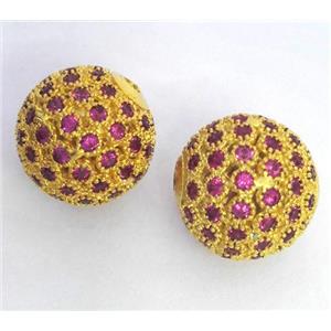 copper bead paved zircon, round, gold plated, approx 10mm dia [FDZN290-10MM]