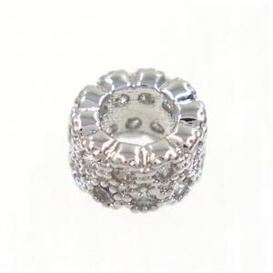copper rondelle beads paved zircon, platinum plated, approx 8mm dia, 4mm hole [FDZN2901]