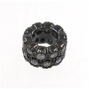 copper rondelle beads paved zircon, black plated, approx 8mm dia, 4mm hole [FDZN2902]