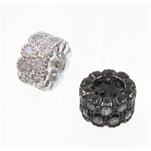copper rondelle beads paved zircon, mix color, approx 8mm dia, 4mm hole [FDZN2903]