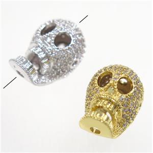 copper skull beads paved zircon, mix color, approx 11x17mm [FDZN2906]