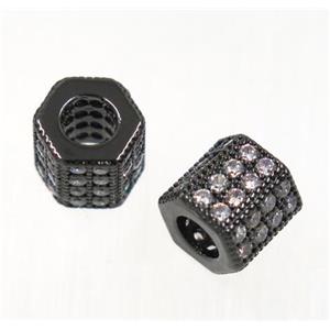 copper hexagon beads paved zircon, black plated, approx 7mm dia, 4mm hole [FDZN2907]