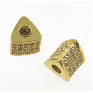 copper triangle beads paved zircon, gold plated, approx 8x8mm, 3mm hole [FDZN2908]