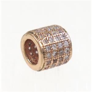 copper tube beads paved zircon, rose gold, approx 6x7mm, 4mm hole [FDZN2909]