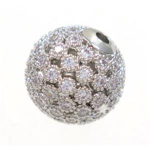 copper bead paved zircon, round, platinum plated, approx 10mm dia [FDZN291-10MM]