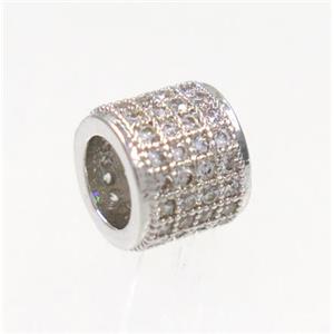 copper tube beads paved zircon, platinum plated, approx 6x7mm, 4mm hole [FDZN2910]